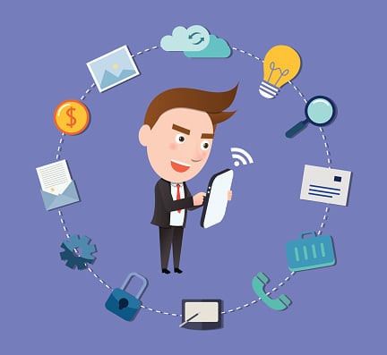 image d'un homme avec des symboles de communication
